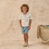 Rylee + Cru Collared Short Sleeve Shirt Ocean Toile