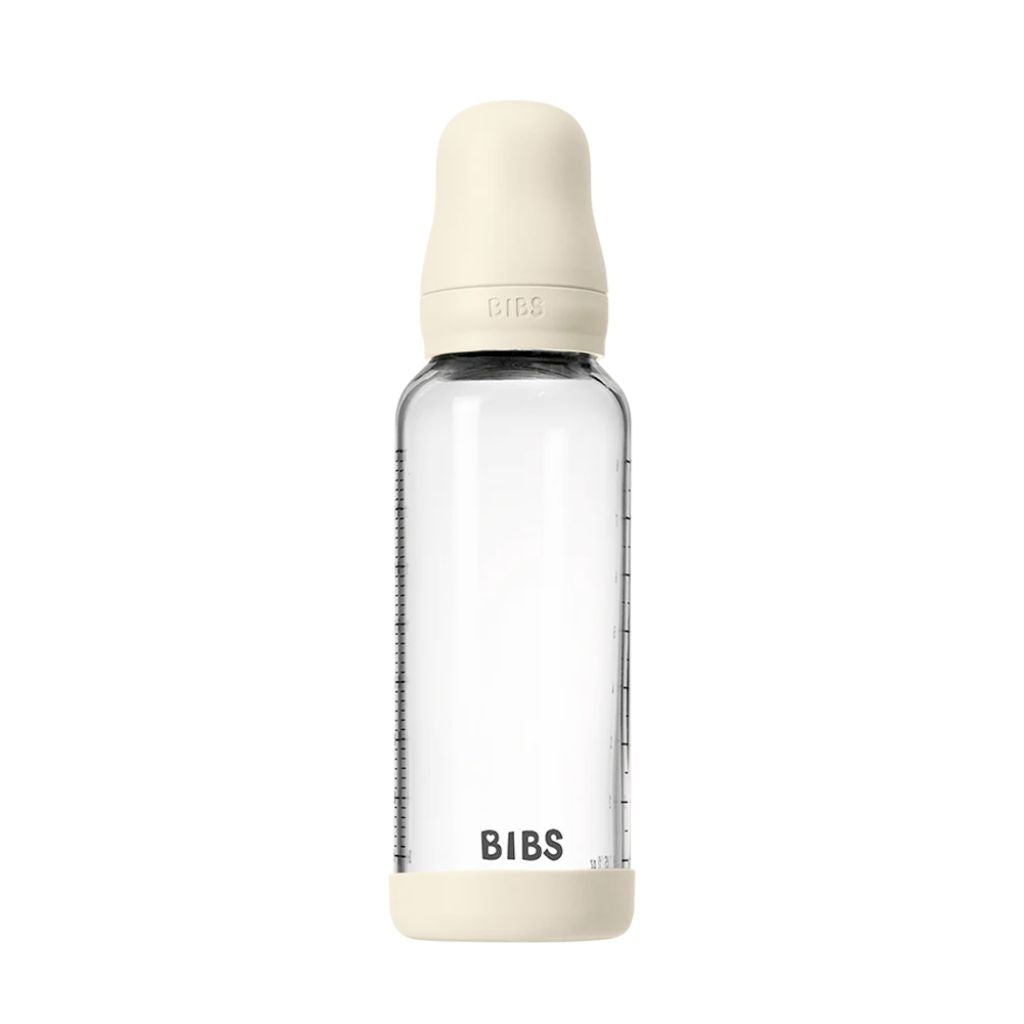 BIBS Glass Baby Bottle Round Latex  240 ml Medium Flow Ivory
