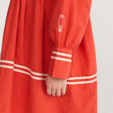Bobo Choses Sailor dress in red organic cotton, nautical sailor collar, short sleeves