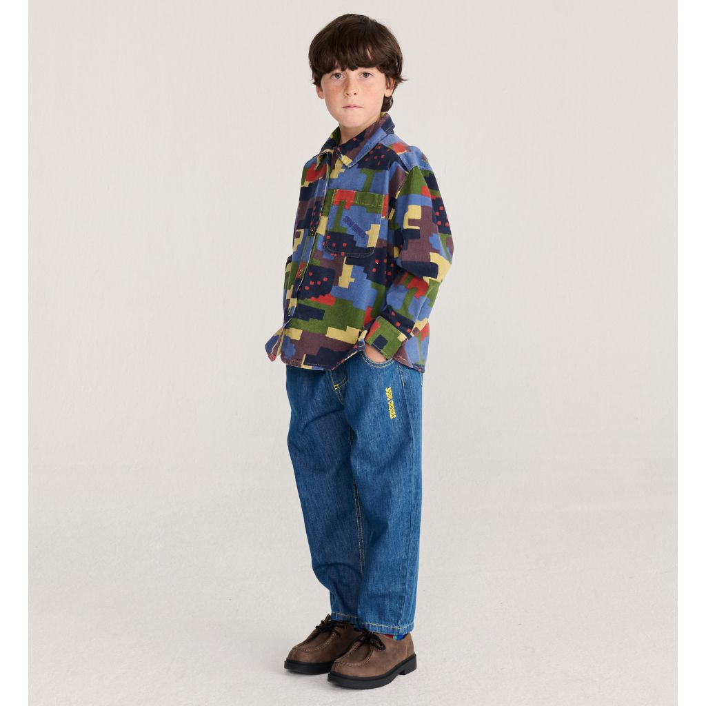 Bobo Choses Paint Forest corduroy shirt in multicolour organic cotton, all over forest print, button front