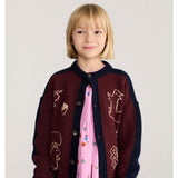 Bobo Choses Forest Scene cardigan in burgundy recycled wool and cashmere knit, woodland jacquard, buttons