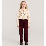 Bobo Choses Curious Owl corduroy pants in burgundy organic cotton, front pleats, relaxed leg
