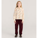 Bobo Choses Curious Owl corduroy pants in burgundy organic cotton, front pleats, relaxed leg