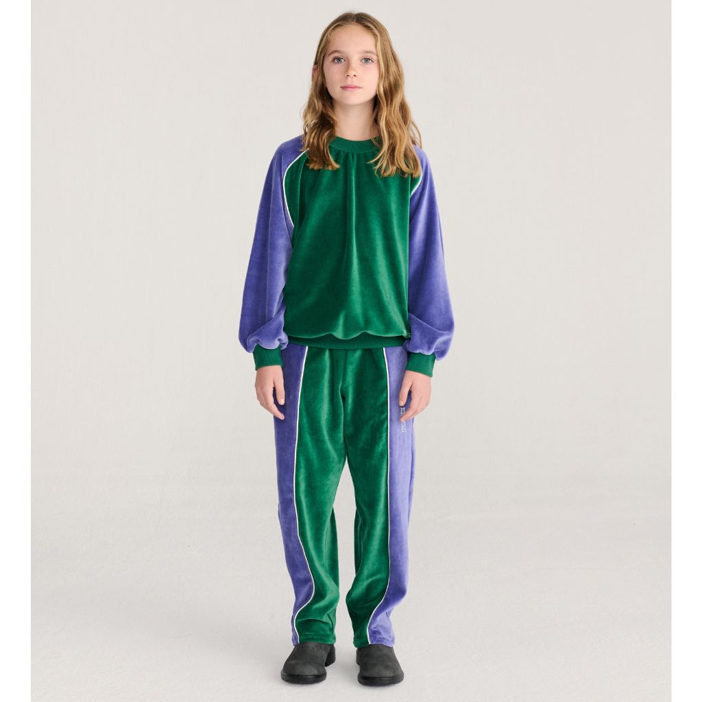 Bobo Choses Color Block sweatshirt in green cotton terry cloth, panelled colour blocks, loose fit
