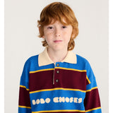 Bobo Choses Bolder polo jumper in multicolour organic cotton knit, ribbed polo collar, loose fit