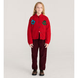 Bobo Choses Blossom cardigan in red recycled wool and cashmere knit, boxy fit, button front