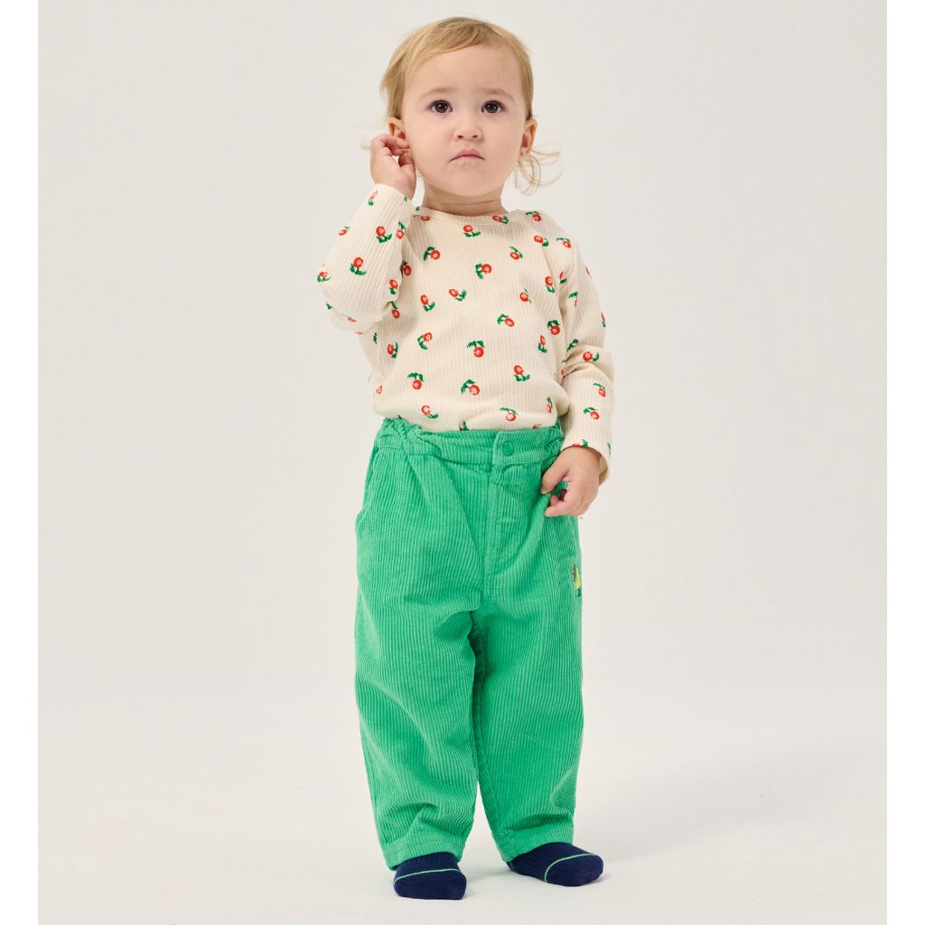 Bobo Choses Baby Stamp Bloom bodysuit in cream stretch organic cotton, floral print, snap gusset