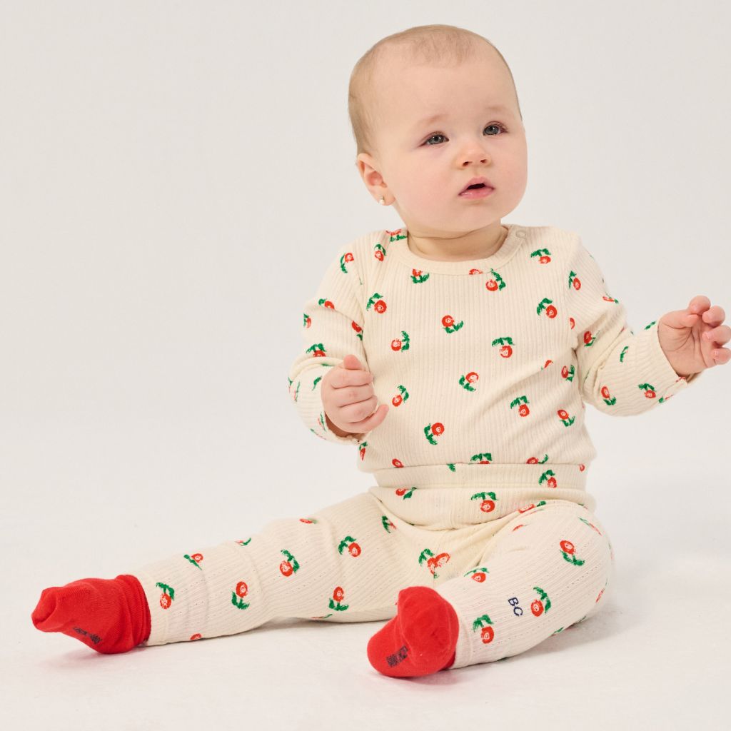 Bobo Choses Baby Stamp Bloom bodysuit in cream stretch organic cotton, floral print, snap gusset