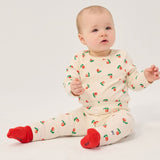 Bobo Choses Baby Stamp Bloom bodysuit in cream stretch organic cotton, floral print, snap gusset