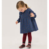 Bobo Choses Baby Stamp Bloom fleece dress in navy brushed cotton fleece, floral print, A-line shape