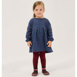 Bobo Choses Baby Stamp Bloom fleece dress in navy brushed cotton fleece, floral print, A-line shape
