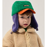 Bobo Choses Color Block sheepskin chapka kids hat in multicolour, lined ear flaps, chin ties