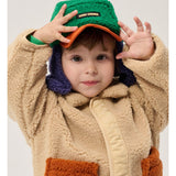 Bobo Choses Color Block sheepskin chapka kids hat in multicolour, lined ear flaps, chin ties