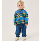 Bobo Choses Baby Plaid shirt in blue cotton, all over plaid check, button front