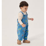 Bobo Choses Baby Mush Monster Duo corduroy overall in blue organic cotton cord, monster print, snaps