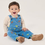 Bobo Choses Baby Mush Monster Duo corduroy overall in blue organic cotton cord, monster print, snaps