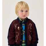 Bobo Choses Baby Forest Scene cardigan in burgundy recycled wool and cashmere, woodland jacquard, buttons