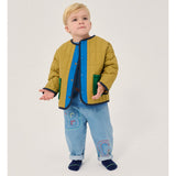 Bobo Choses Baby BC embossed denim pants in blue organic cotton, embossed logo texture, pull on