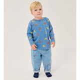 Bobo Choses Baby BC embossed denim pants in blue organic cotton, embossed logo texture, pull on