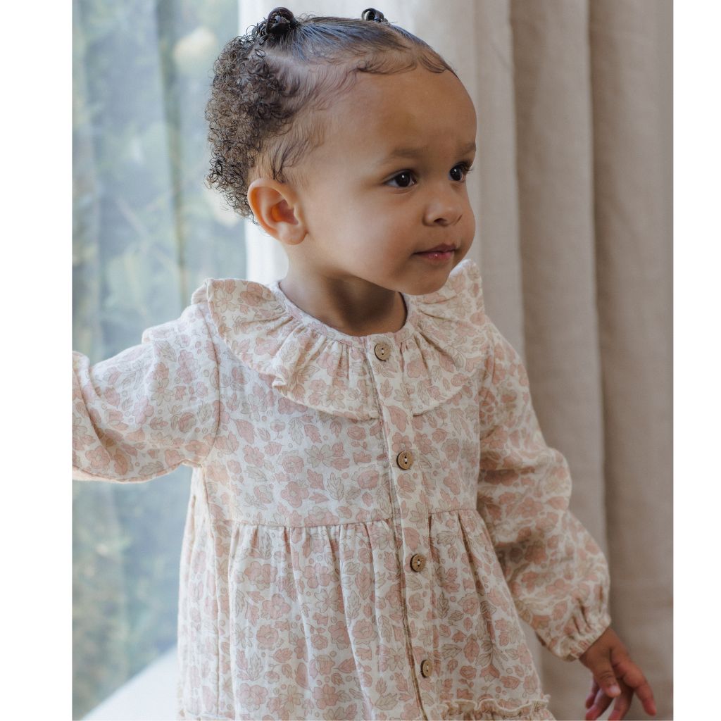 Quincy Mae Ruffle Collar Button Dress Pink Blossom