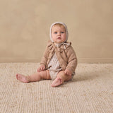 Quincy Mae Ruffle Collar Cardigan Heathered Almond