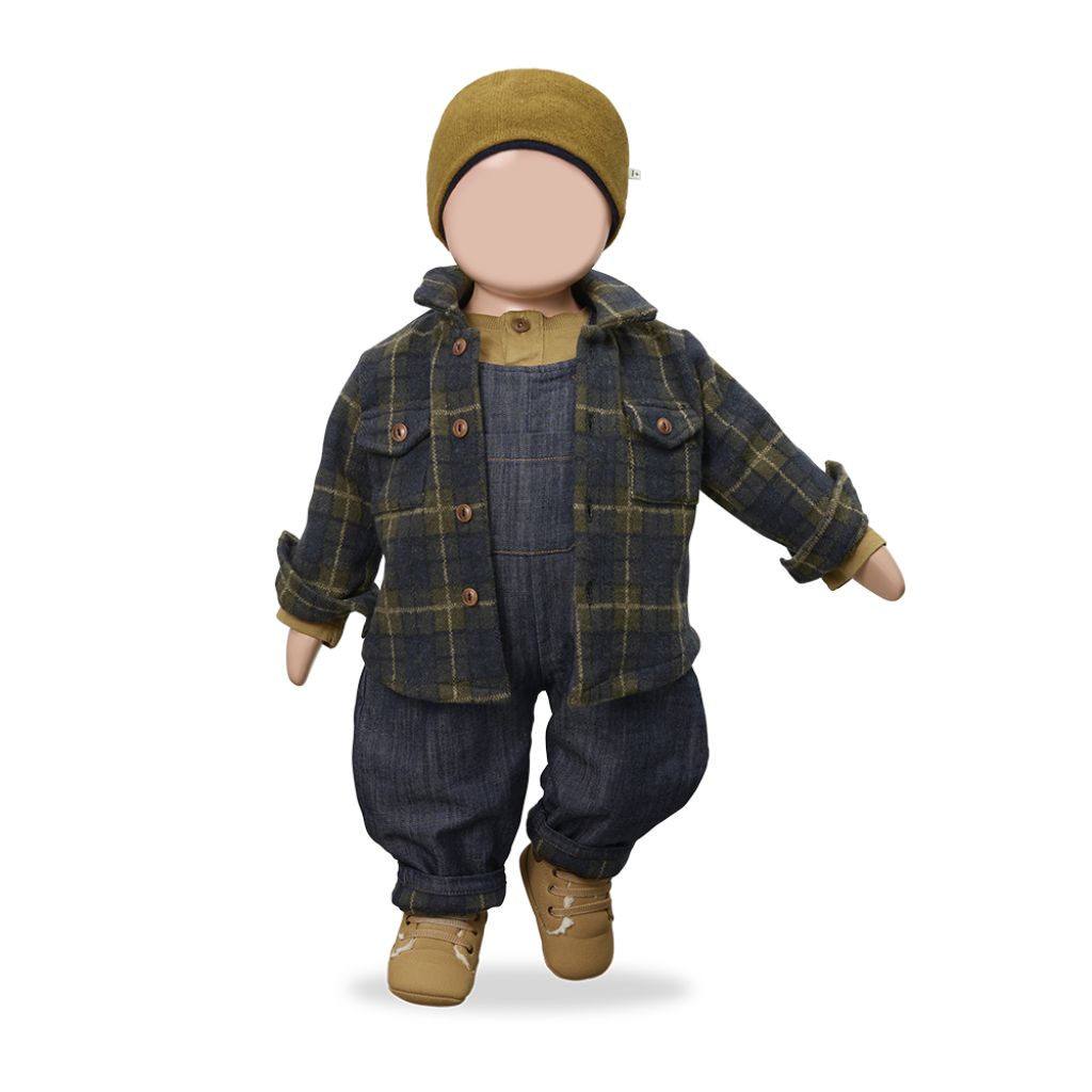 1 + in the Family ATLIN navy check baby shirt in Scottish check fleece with a chest pocket