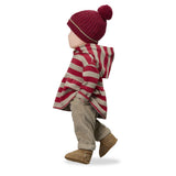 1 + in the Family BABINE burgundy striped baby hooded top in soft fleece with a ruffled hem