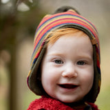 1 + in the Family BIENVILLE multicolour striped baby hat in fleece with earflaps and a pom-pom