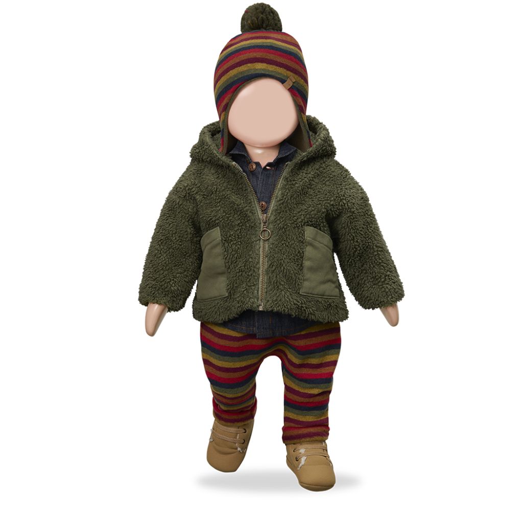 1 + in the Family BIENVILLE multicolour striped baby hat in fleece with earflaps and a pom-pom