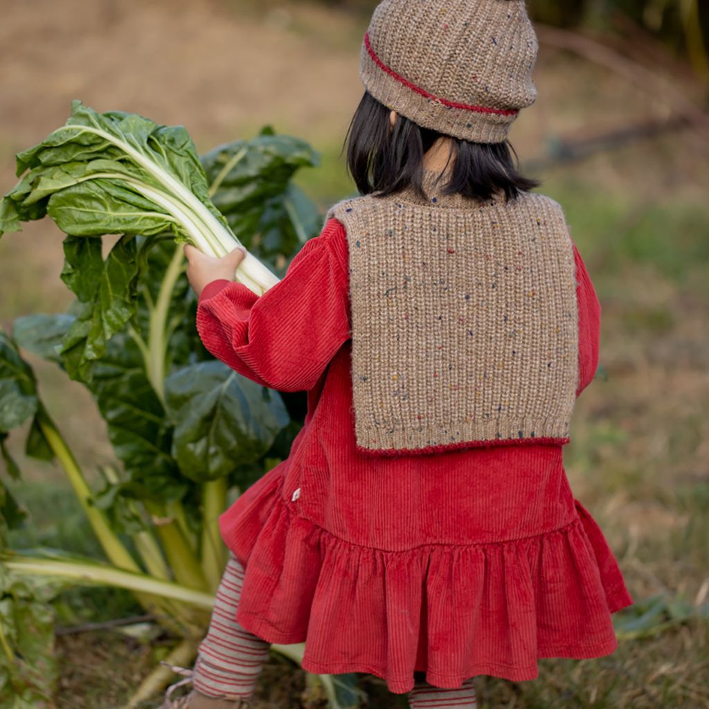 1 + in the Family REGINA burgundy baby corduroy dress with a button placket and gathered skirt