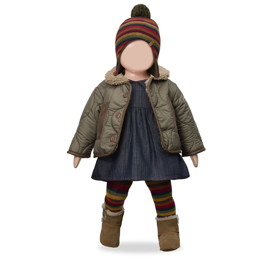 1 + in the Family EMERALD khaki baby padded jacket in microfiber with a sherpa collar
