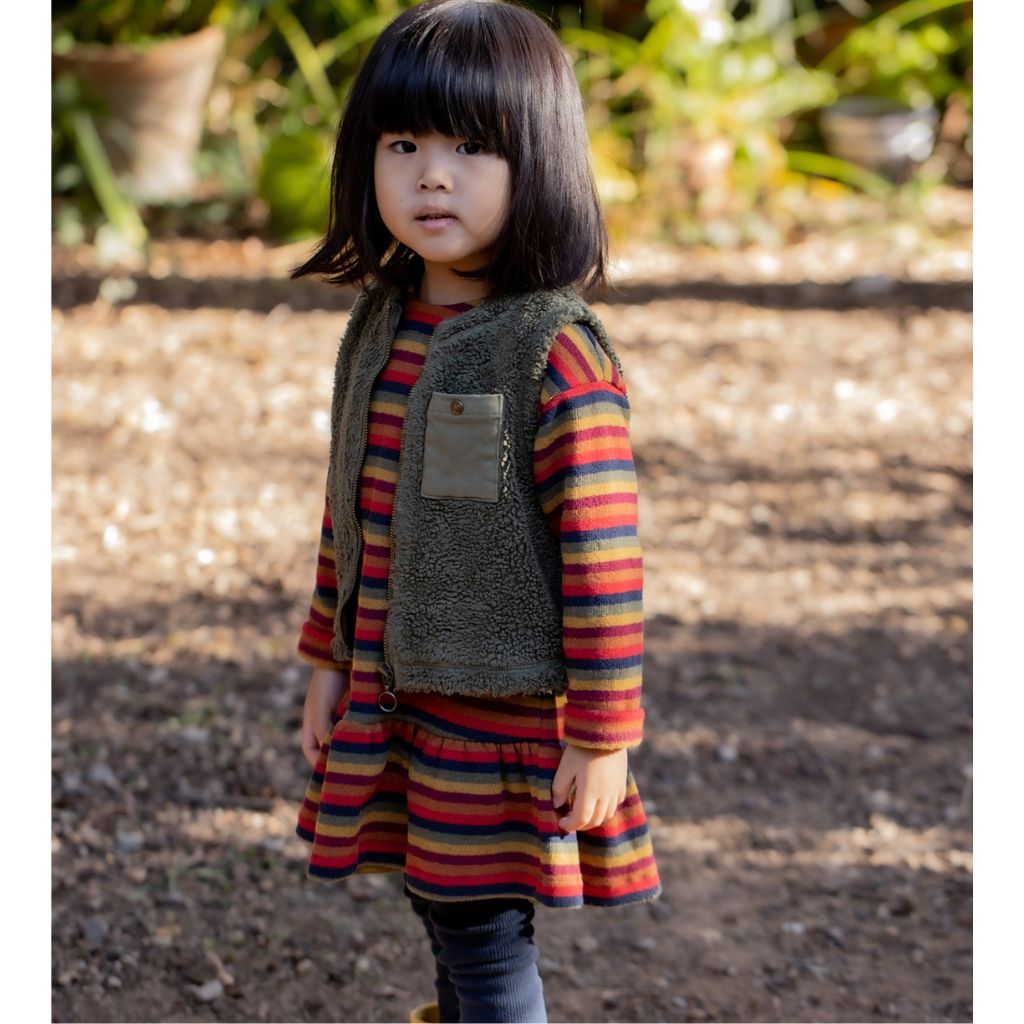 1 + in the Family INUVIK multicolour striped baby dress in soft fleece with a ruffled peplum hem