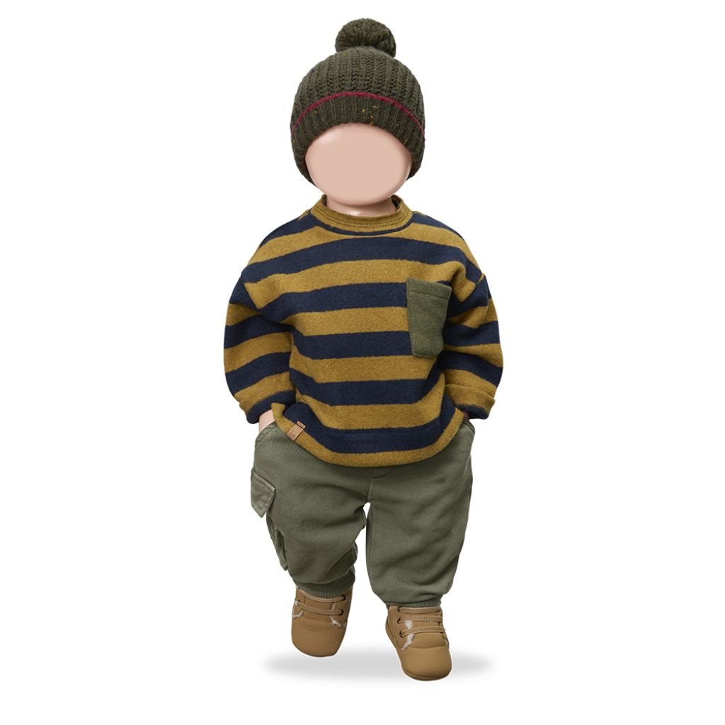 1 + in the Family KASBA ochre striped baby sweater in soft fleece with a chest pocket
