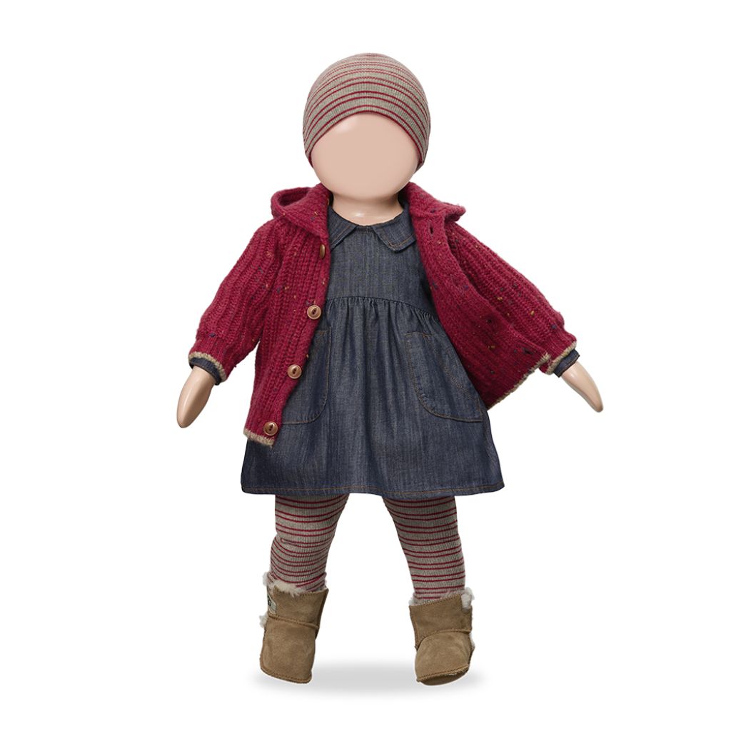 1 + in the Family KELOWNA burgundy baby hooded cardigan in ribbed knit with a button front