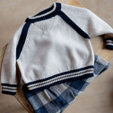 1 + in the Family MILANO cream baby knitted pullover in wool blend with navy tipped ribbing