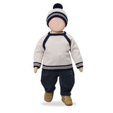 1 + in the Family MILANO cream baby knitted pullover in wool blend with navy tipped ribbing