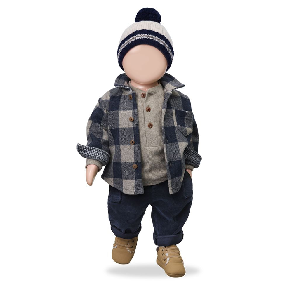 1 + in the Family MODENA blue gingham baby shirt in fleece with a collar and button front