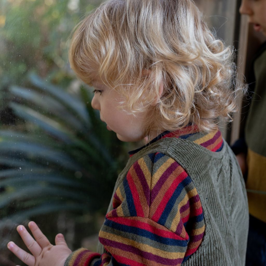 1 + in the Family NAIN multicolour striped baby sweater in soft fleece with wide bands of colour