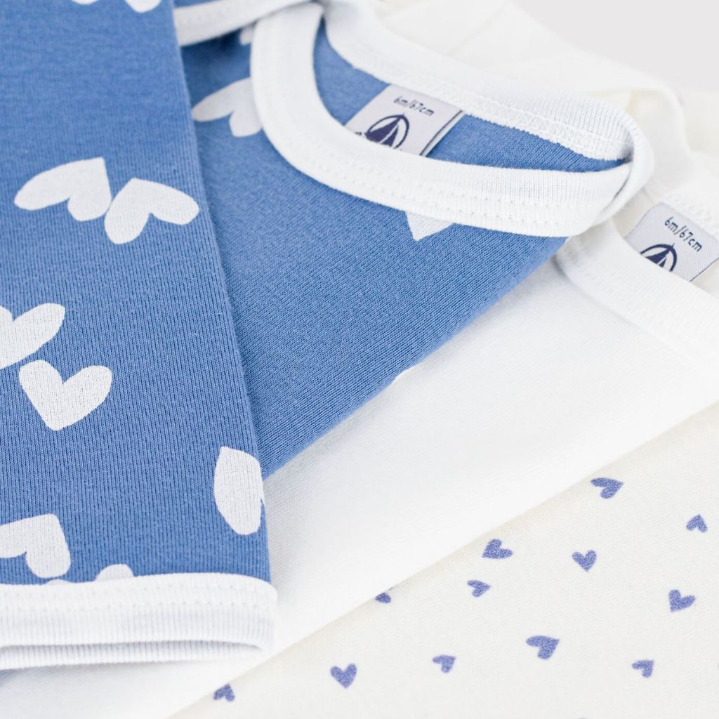 Petit Bateau LS Bodies 3pcs Blue / Hearts