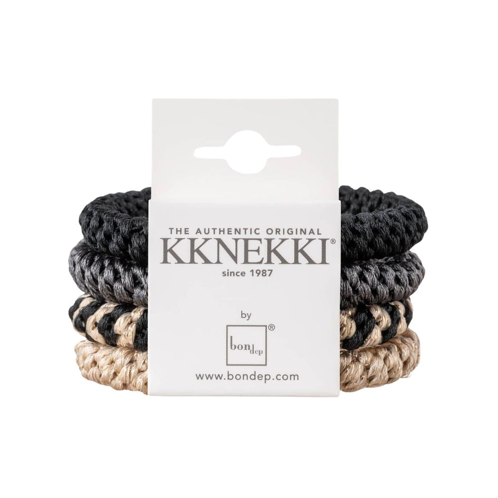Kknekki Original Hair Tie Bundle 4 pcs - Black, Beige Glitter