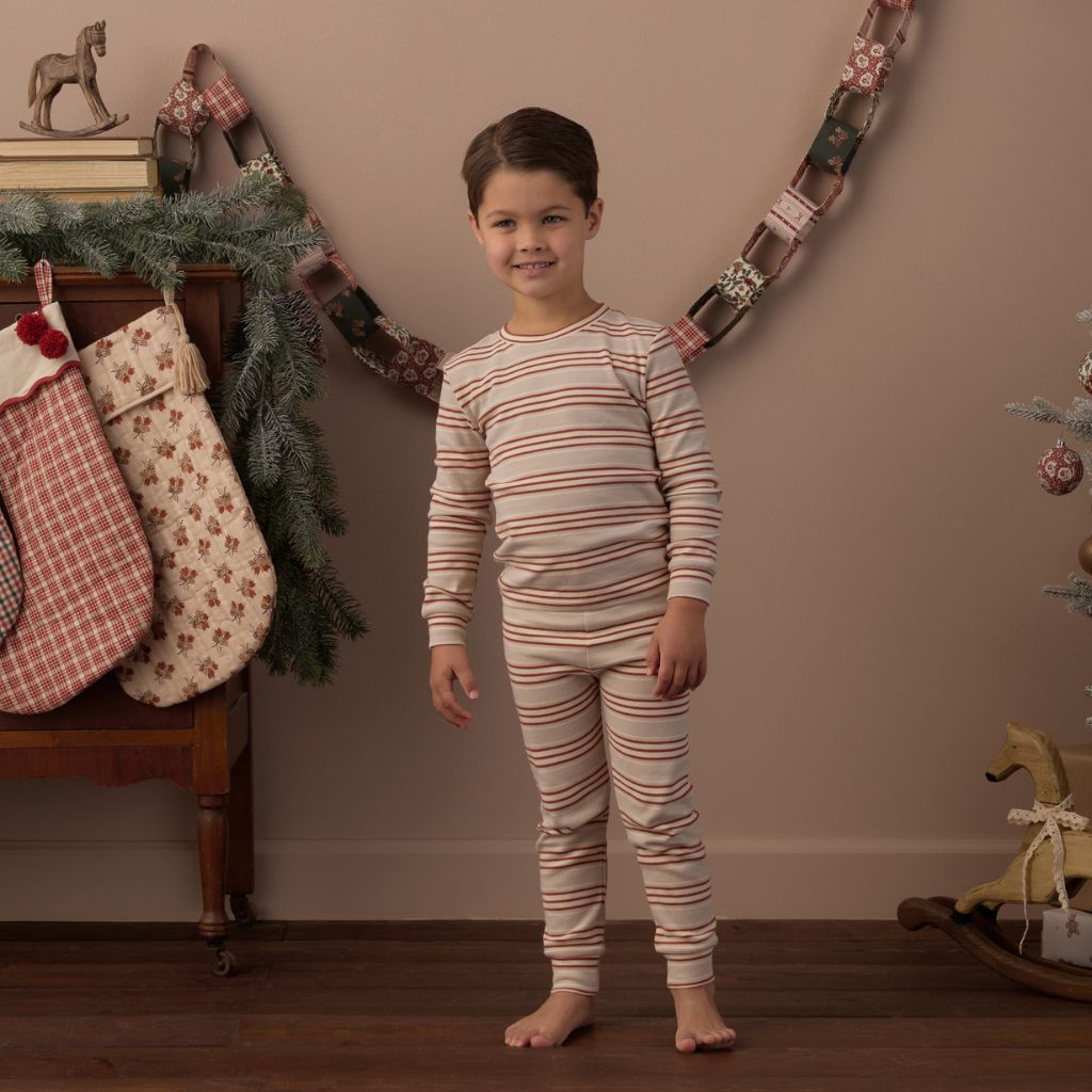 Rylee + Cru Organic Long Sleeve Pajama Set Holiday Stripe