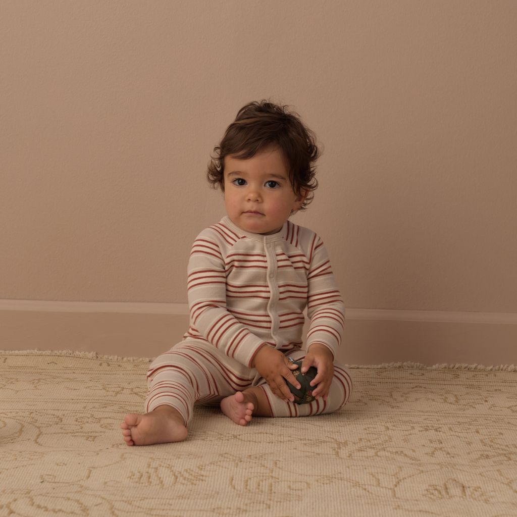 Rylee + Cru Organic Long John Pajamas Holiday Stripe