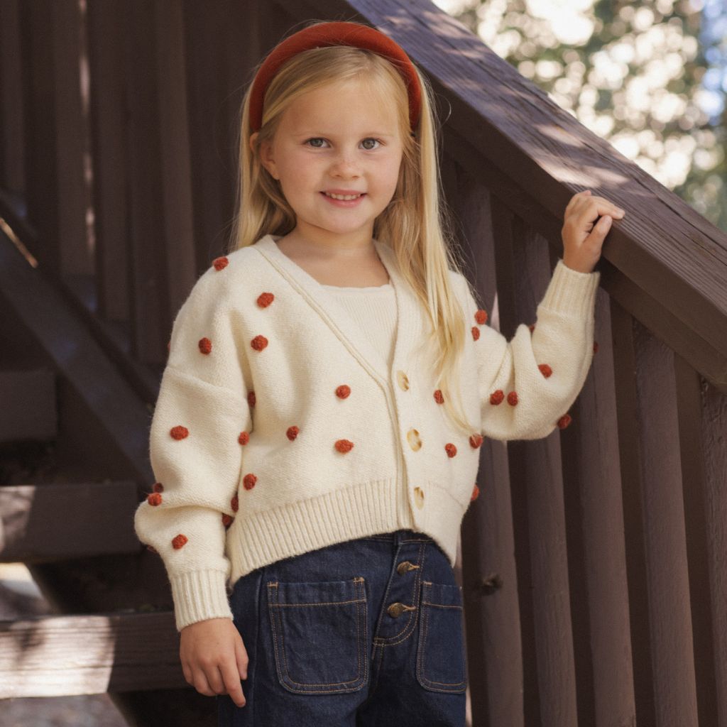 Rylee + Cru Boxy Crop Cardigan Ruby Bobble
