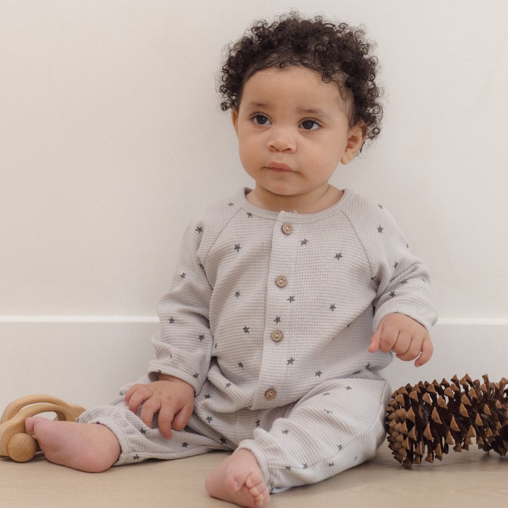 Quincy Mae Waffle Long Sleeve Jumpsuit Stars