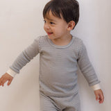 Quincy Mae Waffle Top + Pant Set Midnight Microstripe