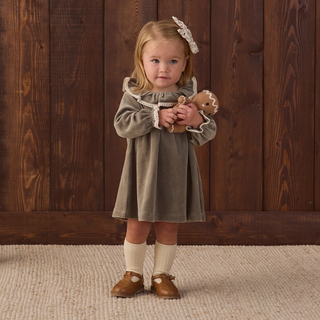 Quincy Mae Velour Baby Dress Spruce