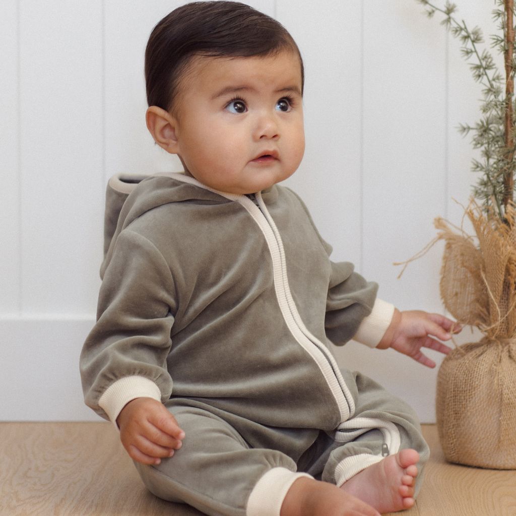 Quincy Mae Velour Zip Jumpsuit Spruce