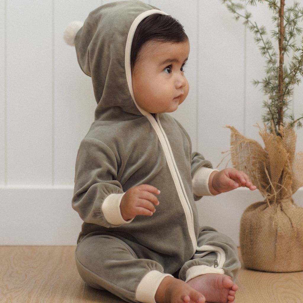 Quincy Mae Velour Zip Jumpsuit Spruce