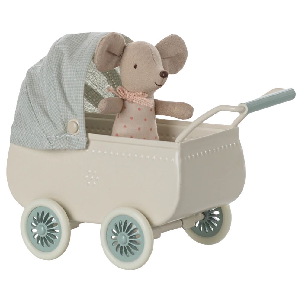 Maileg Pram with baby mouse - Mint