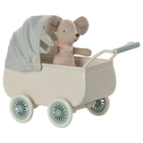 Maileg Pram with baby mouse - Mint